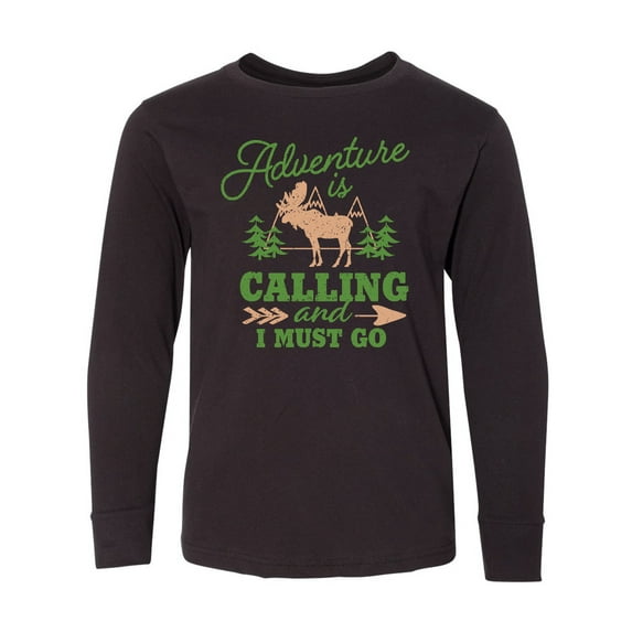Inktastic Vintage Adventure is Calling and I Must Go with Moose Long Sleeve Youth T-Shirt
