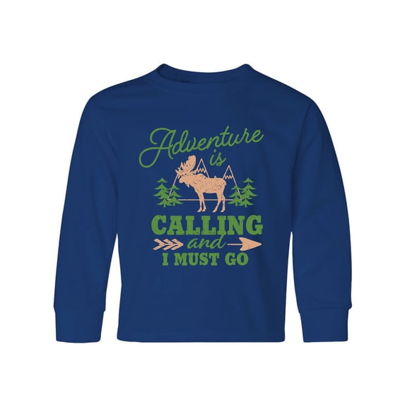 Inktastic Vintage Adventure is Calling and I Must Go with Moose Long Sleeve Youth T-Shirt