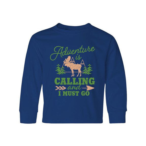 Inktastic Vintage Adventure is Calling and I Must Go with Moose Long Sleeve Youth T-Shirt