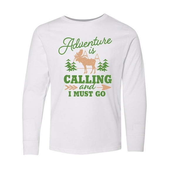 Inktastic Vintage Adventure is Calling and I Must Go with Moose Long Sleeve Youth T-Shirt