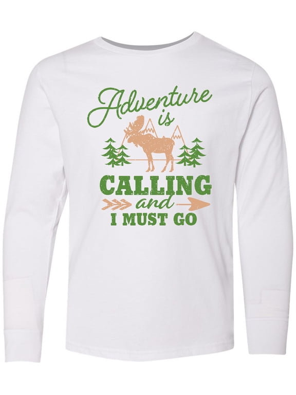 Vintage Adventure is Calling and I Must Go with Moose Long Sleeve Youth T-Shirt