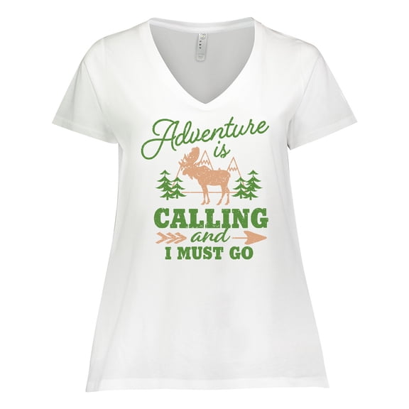 Inktastic Vintage Adventure is Calling and I Must Go with Moose Women's Plus Size V-Neck T-Shirt