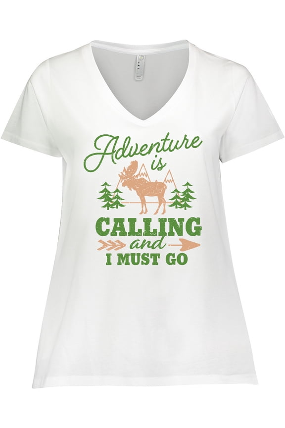 Vintage Adventure is Calling and I Must Go with Moose Women's Plus Size V-Neck T-Shirt