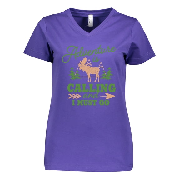 Inktastic Vintage Adventure is Calling and I Must Go with Moose Women's V-Neck T-Shirt