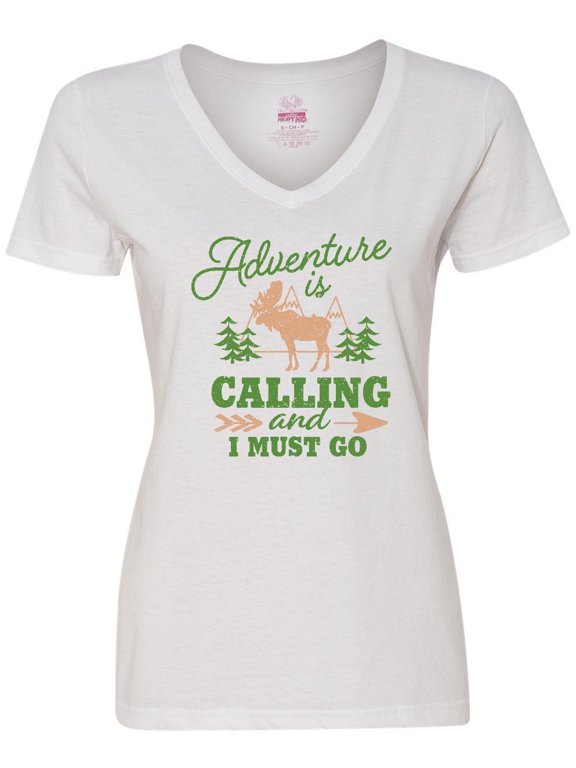 Vintage Adventure is Calling and I Must Go with Moose Women's V-Neck T-Shirt