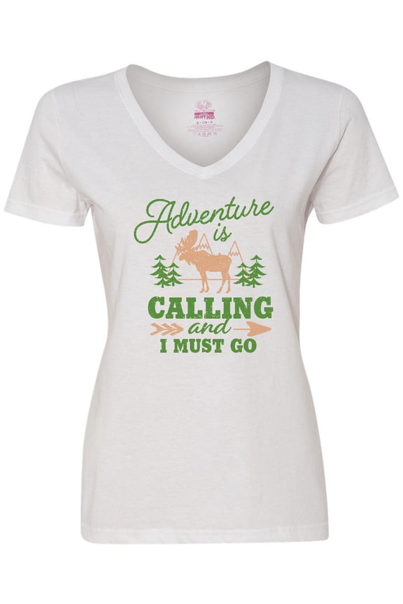 Vintage Adventure is Calling and I Must Go with Moose Women's V-Neck T-Shirt