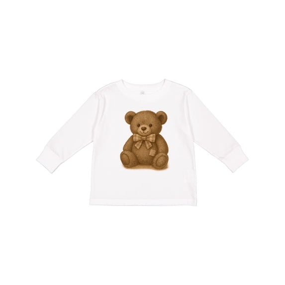 Inktastic Vintage Teddy Bear with Patch Boys or Girls Long Sleeve Toddler T-Shirt