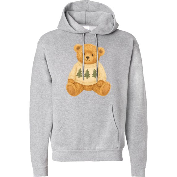 Inktastic Vintage Teddy Bear in Sweater with Christmas Trees Adult Hoodie Sweatshirt