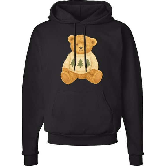 Inktastic Vintage Teddy Bear in Sweater with Christmas Trees Adult Hoodie Sweatshirt