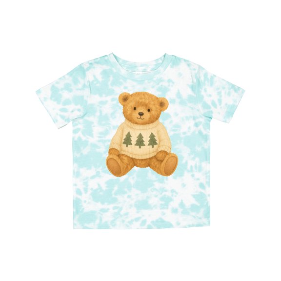 Inktastic Vintage Teddy Bear in Sweater with Christmas Trees Boys or Girls Toddler T-Shirt