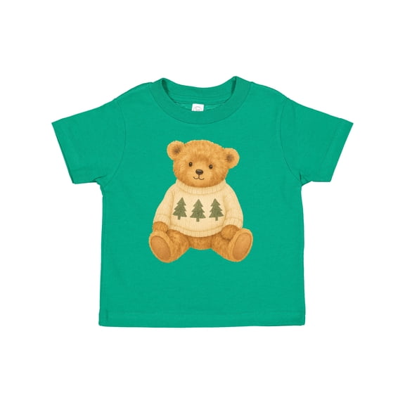 Inktastic Vintage Teddy Bear in Sweater with Christmas Trees Boys or Girls Toddler T-Shirt