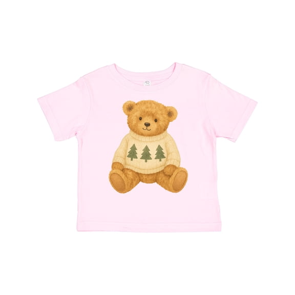 Inktastic Vintage Teddy Bear in Sweater with Christmas Trees Boys or Girls Toddler T-Shirt