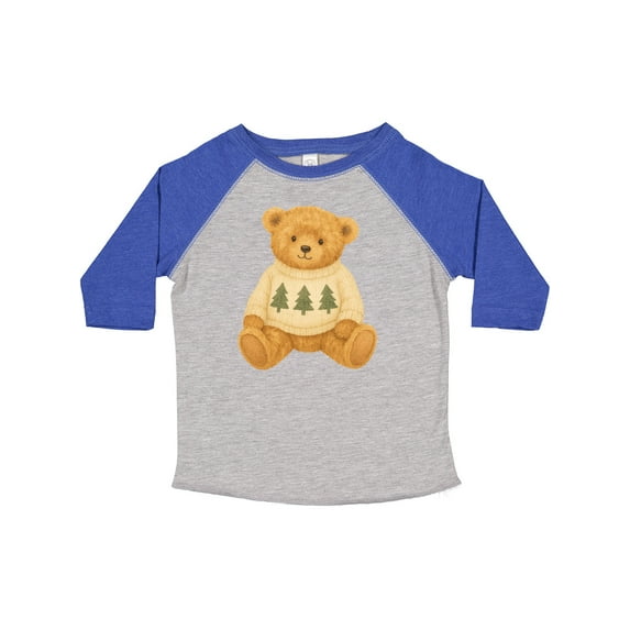 Inktastic Vintage Teddy Bear in Sweater with Christmas Trees Boys or Girls Toddler T-Shirt