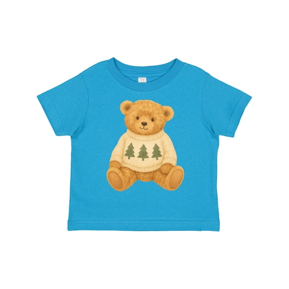 Inktastic Vintage Teddy Bear in Sweater with Christmas Trees Boys or Girls Toddler T-Shirt