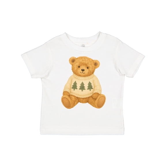 Inktastic Vintage Teddy Bear in Sweater with Christmas Trees Boys or Girls Toddler T-Shirt