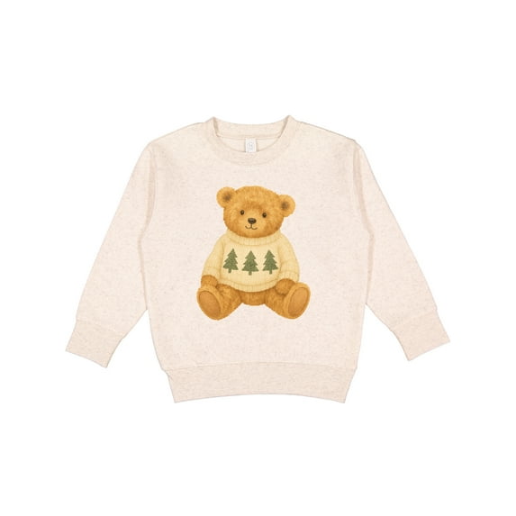 Inktastic Vintage Teddy Bear in Sweater with Christmas Trees Toddler Sweatshirt