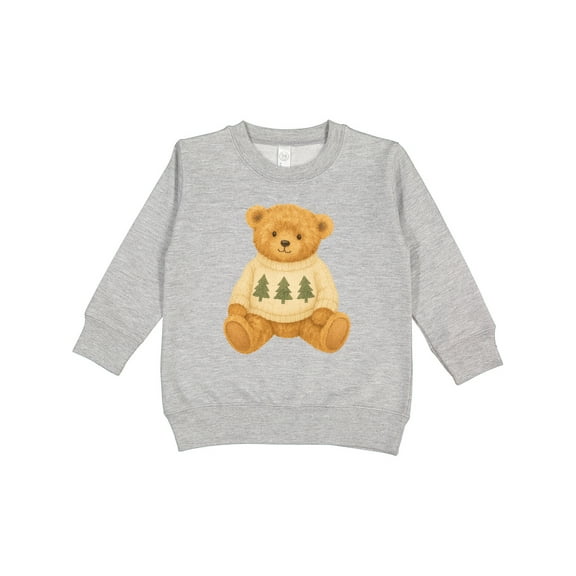 Inktastic Vintage Teddy Bear in Sweater with Christmas Trees Toddler Sweatshirt