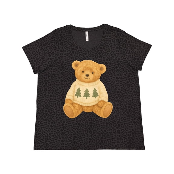 Inktastic Vintage Teddy Bear in Sweater with Christmas Trees Women's Plus Size T-Shirt