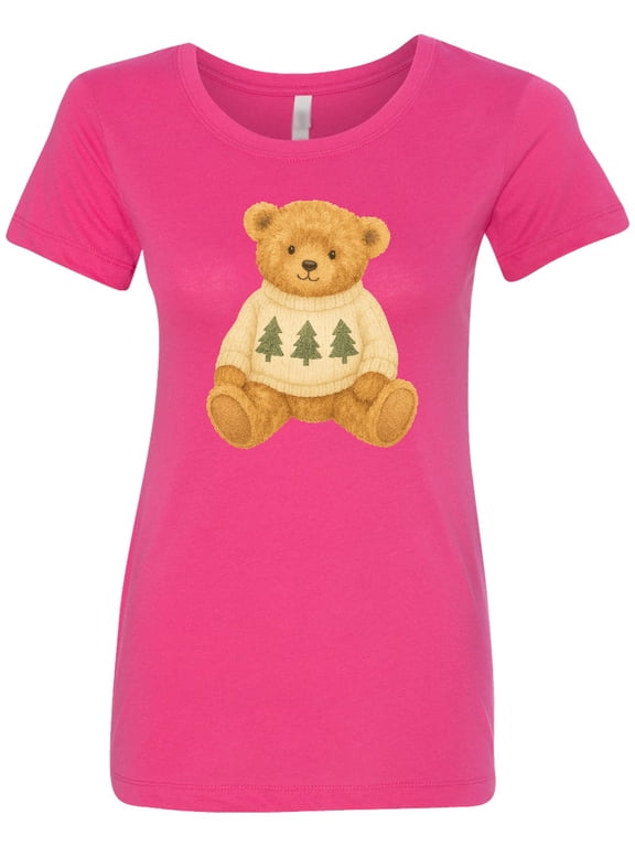 Vintage Teddy Bear in Sweater with Christmas Trees Women's T-Shirt