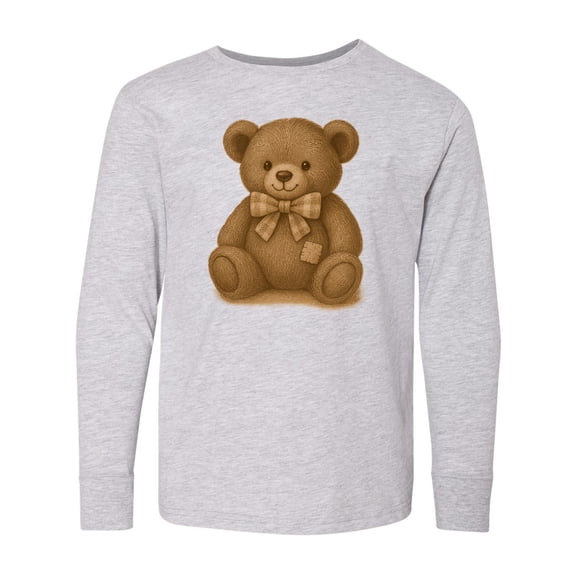 Inktastic Vintage Teddy Bear with Patch Long Sleeve Youth T-Shirt