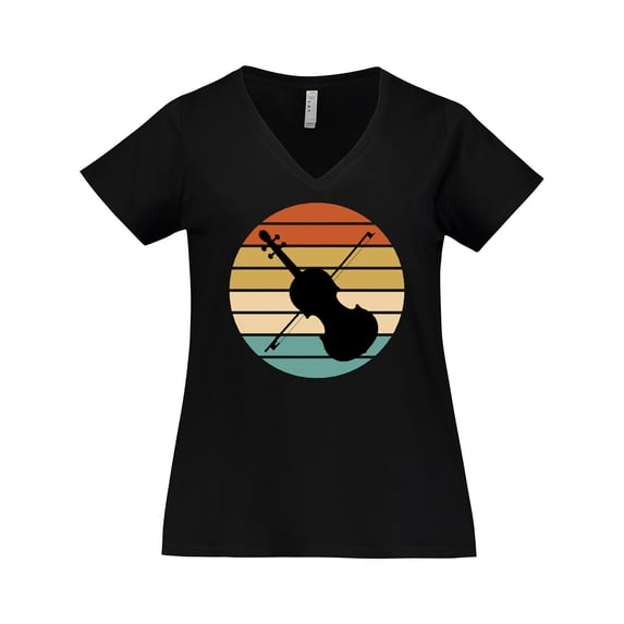 Inktastic Violin Music Gift Retro Sunset Women's Plus Size V-Neck T-Shirt