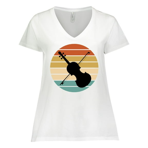 Inktastic Violin Music Gift Retro Sunset Women's Plus Size V-Neck T-Shirt
