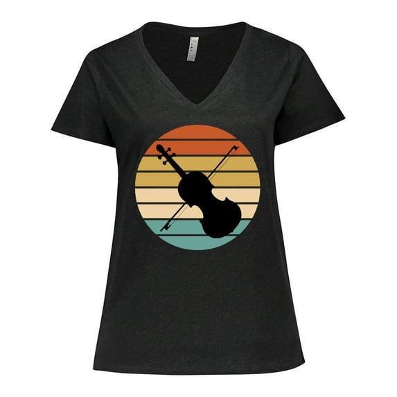 Inktastic Violin Music Gift Retro Sunset Women's Plus Size V-Neck T-Shirt