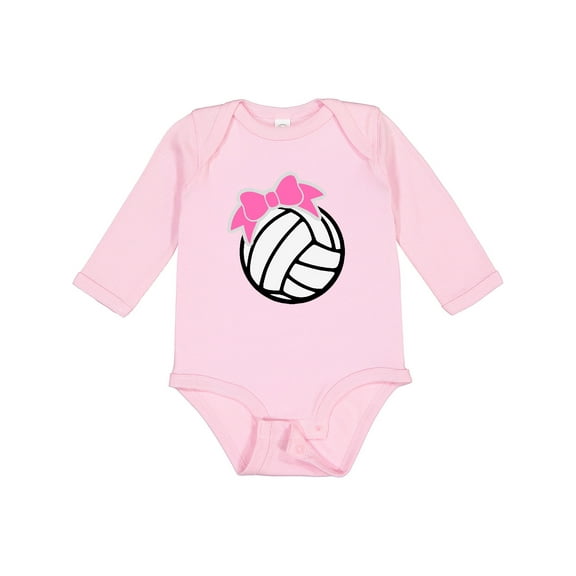 Inktastic Volleyball with Pink Bow Boys or Girls Long Sleeve Baby Bodysuit