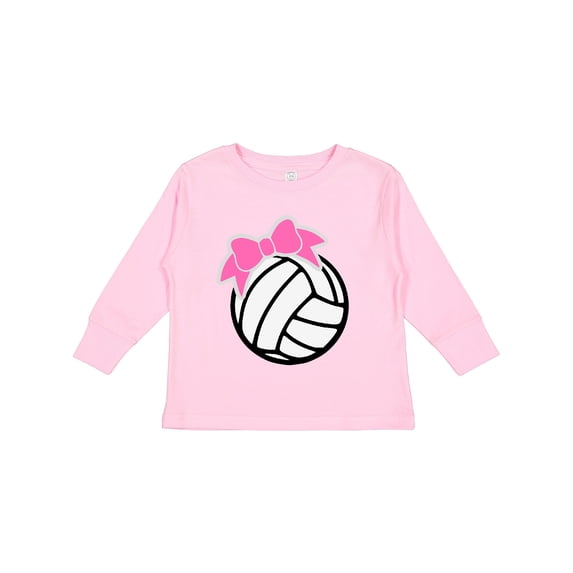 Inktastic Volleyball with Pink Bow Boys or Girls Long Sleeve Toddler T-Shirt