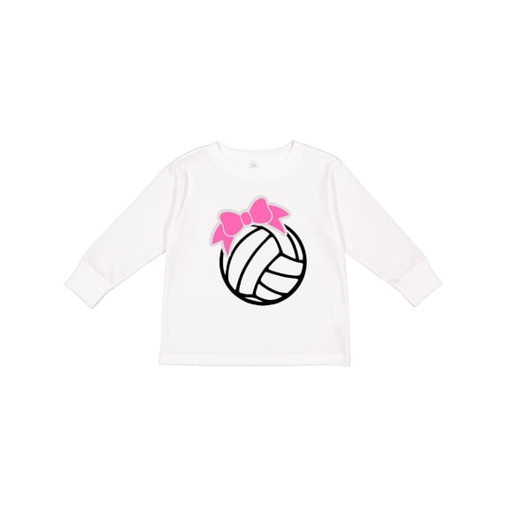 Inktastic Volleyball with Pink Bow Boys or Girls Long Sleeve Toddler T-Shirt