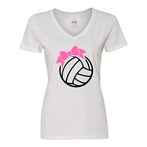 Inktastic Volleyball with Pink Bow Women's V-Neck T-Shirt