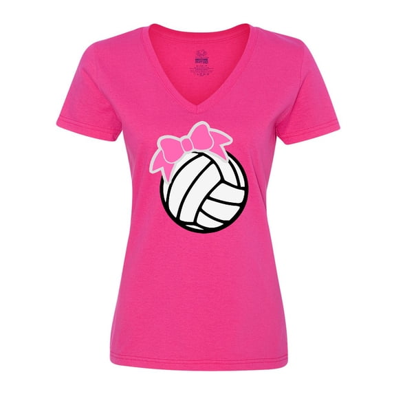 Inktastic Volleyball with Pink Bow Women's V-Neck T-Shirt