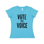 Inktastic Vote Equals Voice Distressed Black Text Women's V-Neck T-Shirt