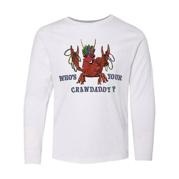 Inktastic WHO'S YOUR CRAWDADDY? Mardi Gras Crayfish Long Sleeve Youth T-Shirt