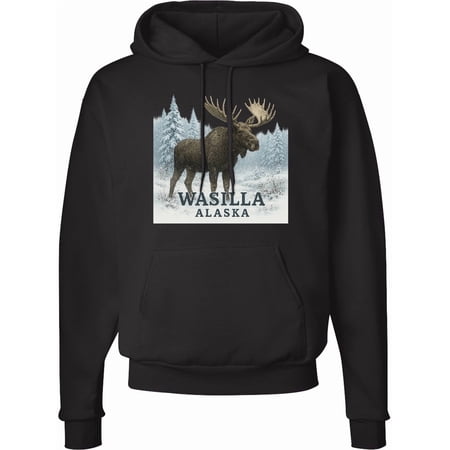 Inktastic Wasilla Alaska Moose Winter Scene Adult Hoodie Sweatshirt