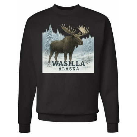 Inktastic Wasilla Alaska Moose Winter Scene Adult Sweatshirt