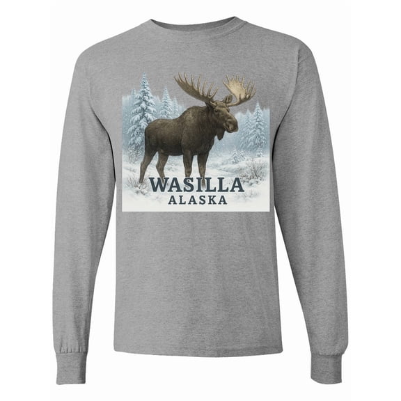 Inktastic Wasilla Alaska Moose Winter Scene Long Sleeve T-Shirt