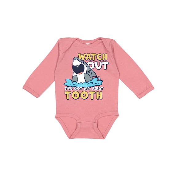 Inktastic Watch out I've Got My First Tooth Boys or Girls Long Sleeve Baby Bodysuit