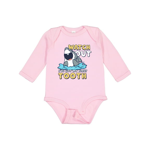 Inktastic Watch out I've Got My First Tooth Boys or Girls Long Sleeve Baby Bodysuit