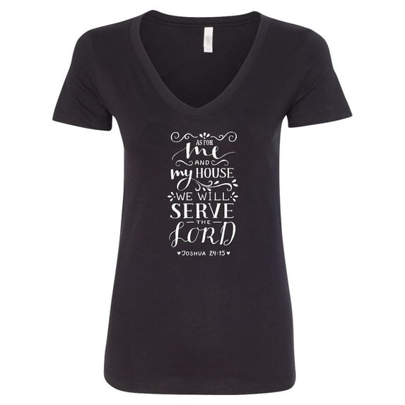 Inktastic We Will Serve the Lord Bible Verse Women's V-Neck T-Shirt