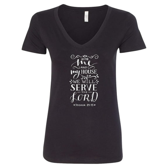 Inktastic We Will Serve the Lord Bible Verse Women's V-Neck T-Shirt