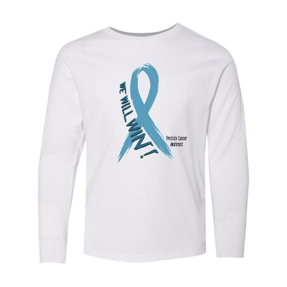 Inktastic We Will Win Against Prostate Cancer Ribbon Long Sleeve Youth T-Shirt