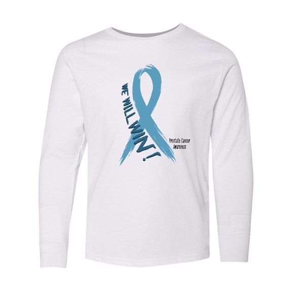 Inktastic We Will Win Against Prostate Cancer Ribbon Long Sleeve Youth T-Shirt