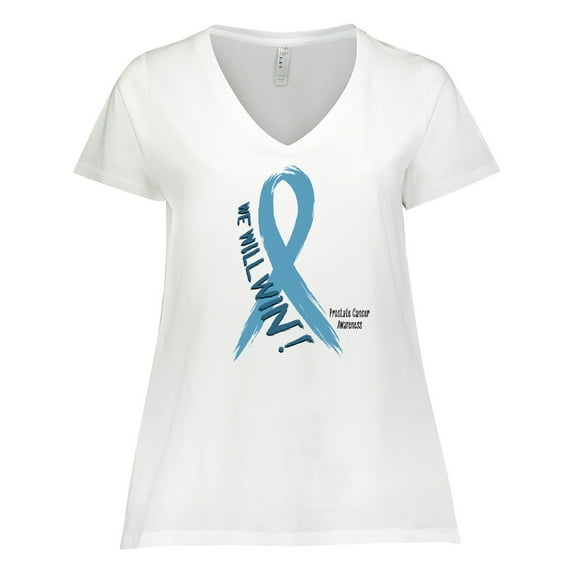 Inktastic We Will Win Against Prostate Cancer Ribbon Women's Plus Size V-Neck T-Shirt