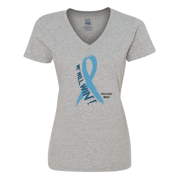 Inktastic We Will Win Against Prostate Cancer Ribbon Women's V-Neck T-Shirt
