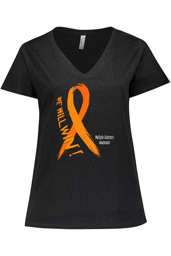 We Will Win Multiple Sclerosis Awareness Women's Plus Size V-Neck T-Shirt