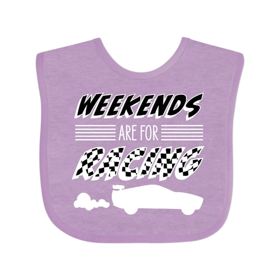 Inktastic Weekends Are for Racing Race Car Silhouette and Racing Flag Boys or Girls Baby Bib