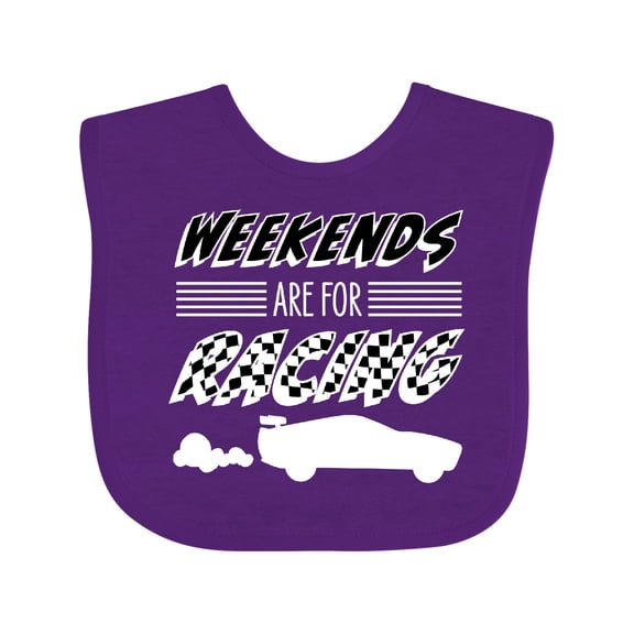 Inktastic Weekends Are for Racing Race Car Silhouette and Racing Flag Boys or Girls Baby Bib