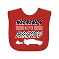 thumbnail image 1 of Inktastic Weekends Are for Racing Race Car Silhouette and Racing Flag Boys or Girls Baby Bib, 1 of 4