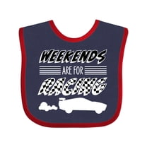 Inktastic Weekends Are for Racing Race Car Silhouette and Racing Flag Boys or Girls Baby Bib